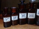 9 Antique Label Under Glass Amber Apothecary Bottle W t  Co Whitall Tatum Lug