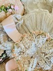 French Antique Tulle Lace Silk Baby Bonnet 3-piece Set Rococo Ribbon Decoration