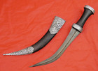 Fine Antique Indo Persian Silver Dagger Damascus Wootz Blade Ruby Gemstone Sword