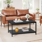 2-tier Small Coffee Table Rectangle Wood Side End Table W  Storage Rustic Black