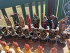 Vtg Hand Painted Ceramic Mythical Medieval Wizard Dragons Fantasy Chess Set Read