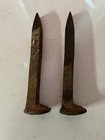 Antique Set Of 2- Railroad Spikes- 6 75    Long 