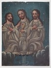 C 1890s Mexican  holy Trinity  Retablo  Oil Painting On Tin - 12 75  X 9 5 
