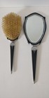 Art Deco 12  Vanity Set Hand Painted Mirror Hair Brush Silver Tone Black Enamel 