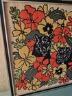 Vintage Midcentury Framed Needlepoint  2 Panthers Amoungst Flowers-excellent