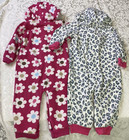 Lot Of 2 Carter s Baby Girl 12m Hooded Flannel Rompers Jumpsuits Floral Leopard