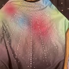 Ozone Long Sleeve Rhinestone Gymnastics Leotard Rainbow Gradient Crisscross Back