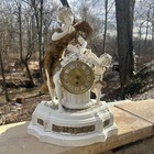 Vtg Large 36lb Granitex Mantel Clock Goddess   Cherub- French Mechanical