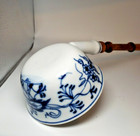 Antique Meissen Style Porcelain Blue Onion Soup Ladle Wooden Handle 19th Century
