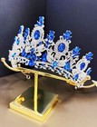 Silver Crystal Tiara  Bridal Flower Tiara  Blue Crystal Tiara  Wedding Headpiece