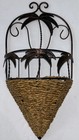 Wicker And Metal Palm Tree Wall Pocket Hanging Woven Basket Decor