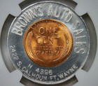 Ms 67__encased Lincoln Cent__brown s Auto Sales__lucky Penny__ d 117 