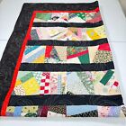 Vintage Patchwork Crazy Quilt Twin Cotton Black Plaid Floral Modern Traditional
