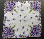 Vintage Lot 5 Hankies Swiss Embroidered Printed Purple Violets Nos Cotton