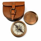 Vintage Style Brass Pocket Compass W  Leather Case Rustic Nautical Decor Gift Us