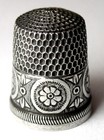 Antique Simons Bros  Child   s Sterling Silver Thimble     three Rosettes     C1890s
