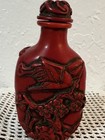 Old Chinese Cinnabar  Handcarved Bird Flowers Snuff Bottle