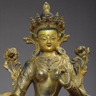 12  Old Tibetan Buddhism Temple Bronze Gilt Gem Inlay Green Tara Buddha Statue