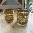  2  Vintage Culver Valencia Old Fashioned Rocks Glasses  22k Gold Rock Glass