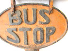 Antique Vintage Public Service Trolley Bus Stop Double Sided Cast Iron Sign