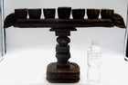 Vtg Primitive Hand Carved Large Wooden  7  Taper Candle Holder Rustic Candelabra