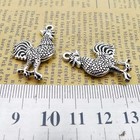 8 Or 20pcs  Antique Silver Tone Rooster Charm Pendant  2 Sided Chicken Jhs133