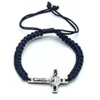 Blue Cord Saint St  Benedict Medal Crucifix Cross Macrame Bracelet - Adjustable