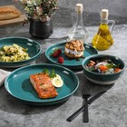Dinnerware Set 16 Piece Double Bowl Stoneware Teal Clarina Gibson Elite Reactive