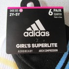6-pk Girls Adidas Aeroready Superlite Quarter Socks Medium Shoe 2y-5y