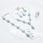 925 Sterling Silver Natural Dominican Larimar Gemstone Handmade Jewelry Set