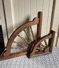 2 Vtg Primitive Farmhouse Wood Spindle Wagon Wheel Corner Brackets Corbels 1970s