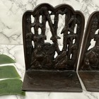 Vintage Cast Iron Chinese Immortals Bookends Pair Bamboo Metal Decor Brass