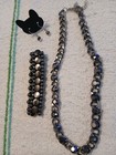 Silver Tone Black Round Beaded Jewelry Set Necklace Bracelet   Earrings