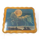 Vintage Unicorn Moon Stars Wall Hanging Tray Plate Gold Trim Decor 9 5  X 11 5 