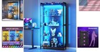 Display Case With Led Lights Shelf Cabinet With Glass Shelves Curio Black