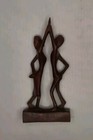 Vintage African Tribal Hand Carved Wood Couple Man Woman Figures High Fiving 4 