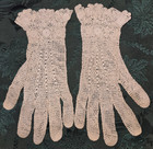 Vintage Pair Of Ladies Gloves  Beige  Crocheted  Ruffled Flair Cuff