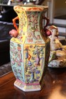 Antique Chinese Porcelain Hexagonal Vase  Famille Rose  hundred Treasures  Rare