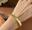 Roberto Coin 18k Gold Textured Bangle Bracelet Diamond Flower Details 7 2in