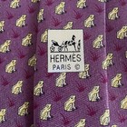 Auth Hermes Paris Vintage Silk Tie Burgundy Purple Gold Frogs Animal Pattern
