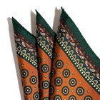 17  Burnt Orange   Green Geometric Silk Twill Pocket Square  handmade In Italy 