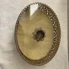 Vintage  Filigree Footed Brass Beveled Glass Jewelry Box With Lid