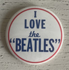 Original 1964  I Love The Beatles  3 1 2  Celluloid Pin Back Button Ex Beauty