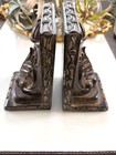 Vtg Ornate Bookends Pair Faux Carved Wood Style Book Ends Library Decor