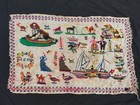 Vintage Needlepoint Embroidery Sampler Animals Figures Ships Folk Art Decor