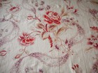 Antique French Floral Roses Garland Cotton Fabric   Rose Coral Lavender   Aged