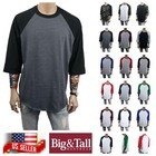 Men S-3xl Baseball Plain T-shirt Lot 3 4 Sleeve Raglan Crew Neck Sports Jersey
