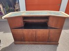 Vintage Mid-century Bar   Serving Counter With Marble Top And Brass Rail