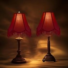 Burgundy Silk Victorian Bell Lamp Shades With Fringe Trim - Set Of 2
