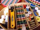 Vintage Lot Sewing Notions Misc  Supplies In Oval Box Tote Thread  Pins  Etc 